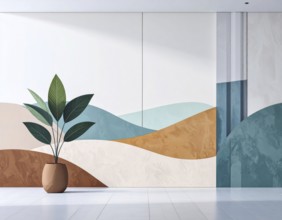 Abstract painting symbolizing environmental protection, organic shapes in earthy color tones,