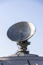 Radar antenna on satellite links center, telecommunication tower, wireless communication concept,