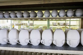 Traditional ceramics pottery on production line in factory Prague, Czech republic