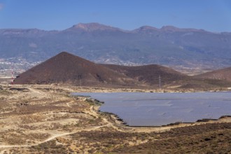 Solar panels at photovoltaic power station farm, future innovation energy concept Tenerife, Spain