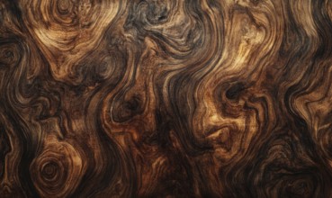 Natural wood grain appearance with swirling textures in brown tones AI generated
