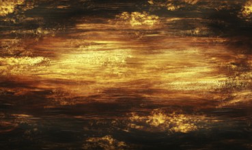 A painting of a dark, burnt out background with a goldish hue. The painting is abstract and has a