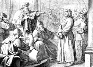 The High Priest Caiaphas interrogates Jesus, Gospel of Matthew, chapter 26, false witnesses, son of