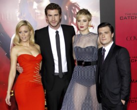 Liam Hemsworth, Elizabeth Banks, Jennifer Lawrence and Josh Hutcherson at the Los Angeles premiere