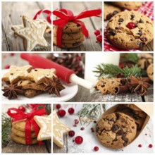 Collage of Christmas cookies and sweets, variation of sweet desserts, lots of unhealthy calories,