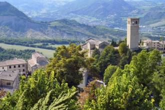 City view, Concattedrale di San Leone, Torre Civica, San Leo, Emilia-Romagna, Italy