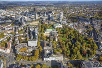 Aerial view, Essen Campus construction site at Central Station, Aalto Theatre Essen and