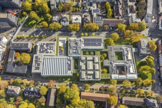 Aerial view, Museum Folkwang, opened by Karl Ernst Osthaus, autumn trees, Südviertel, Essen, Ruhr