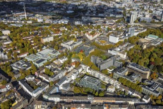 Aerial view, city around Rüttenscheider Straße with commercial buildings, Südviertel, Essen, Ruhr