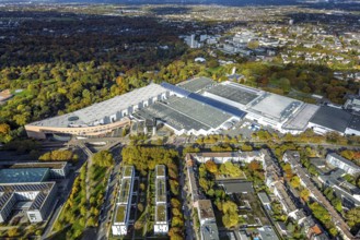 Aerial view, Messe Essen site, overview, Bredeney, Essen, Ruhr area, North Rhine-Westphalia,