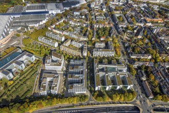 Aerial view, Messe Essen, Messeallee office building, Bredeney, Essen, Ruhr area, North