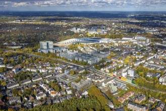 Aerial view, Messe Essen site, overview, eon headquarters, Bredeney, Essen, Ruhr area, North