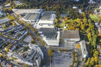 Aerial view, Messe Essen Gelände, Grugahalle, Bredeney, Essen, Ruhr area, North Rhine-Westphalia,