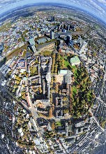 Aerial view, central station station, redesign of Essen campus construction site and planned new