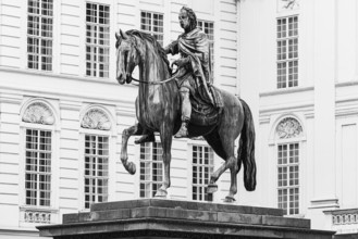 Equestrian statue of Emperor Joseph II, black and white photo, Josefsplatz, Vienna, Austria