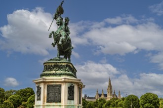 Monument to Archduke Karl, Heldenplatz, the City Hall in the back, Vienna, Austria
