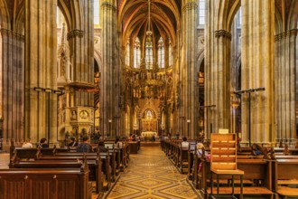Central nave of the neo-gothic votive church, Vienna, Austria