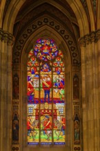 Colourful window in the neo-gothic votive church, Vienna, Austria