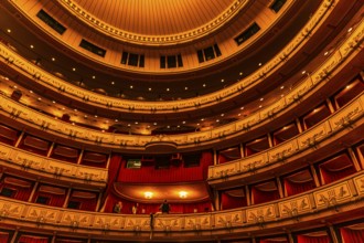 Upper ranks and boxes in the large auditorium at the Vienna State Opera, Vienna, Austria