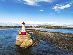Berwick Pier and Lighthouse from a drone, Berwick-upon-Tweed, England, United Kingdom