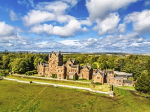 Ayton Castle from a drone, Ayton, Eyemouth, Scottish Borders, Scotland, UK