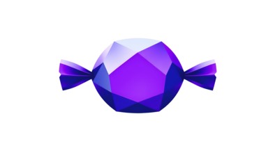 Purple geometric candy with a unique design and stylish wrapping on a clean white background. AI