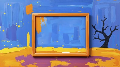 A striking acrylic painting of a bare tree against a deep blue sky. Textured brushstrokes create a