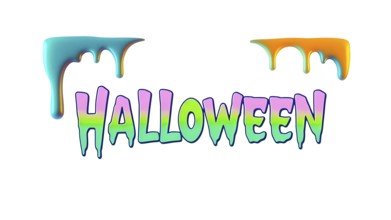 Colorful Halloween text with dripping paint effect on a white background. AI generated