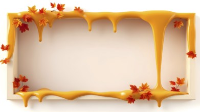 Fall themed frame with dripping honey and autumn leaves for festive decoration. AI generated