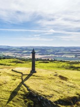 Waterloo Monument over Scottish fields and farms from a drone, Jedburgh, Scotland, UK