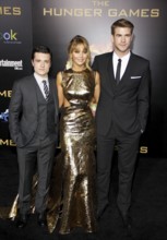 Josh Hutcherson, Jennifer Lawrence and Liam Hemsworth at the Los Angeles premiere of 'The Hunger
