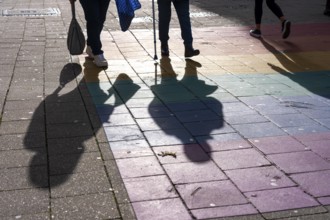 Shadows of passers-by shopping in the city center, Essen, North Rhine-Westphalia