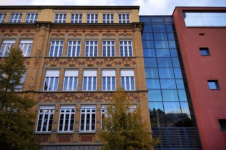 Facade of the Bismarck School, Feuerbach district, Stuttgart, Baden-Württemberg, Germany