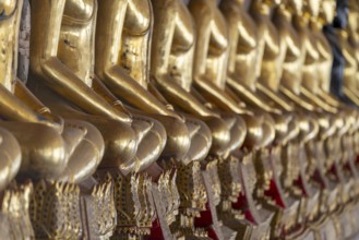 Gilded Buddha statues (Bhumispara mudra: Buddha Gautama at the moment of enlightenment), Wat Suthat
