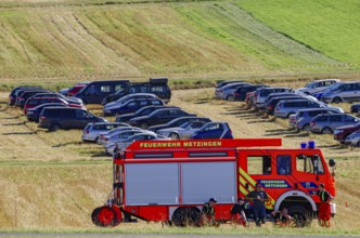 The Metzingen fire department is on standby as part of an air show on Rossfeld in Metzingen-Glems,