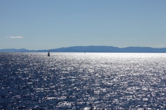 Sailing boat at sea, Aegean Sea, Cyclades, Greece