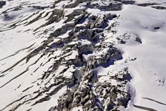View from the Télécabine Panorama Railway of the glacial crevices of the Glacier du Géant,