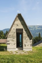 Alm and modern chapel, Alm Enge, Hirschau, Bregenzerwald, Vorarlberg, Alps, Austria