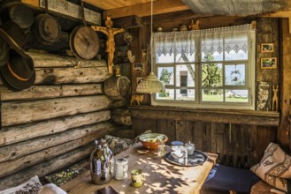 Ancient alpine hut, Herrgottswinkel, Alm Enge, Hirschau, Kanisfluh, Bregenzerwald, Vorarlberg,