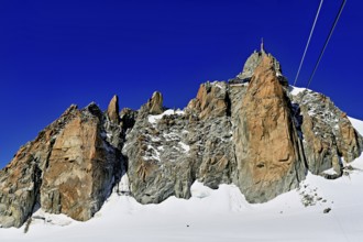 View from the Télécabine Panorama Railway to the Aiguille du Midi mountain station,