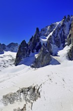 View from the Télécabine Panorama Railway of the Mont Blanc du Tacul mountain, in the foreground