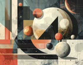 Vector art illustration, spheres, rectangles, triangles and geometric pattern, vector wallpaper