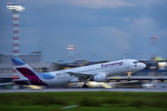 Eurowings Airbus A320, taking off from Düsseldorf Airport, North Rhine-Westphalia, Germany