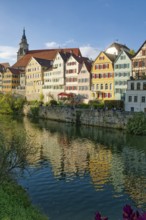 Historic houses on the Neckar front, the Neckar river, water reflection, old town of Tübingen,