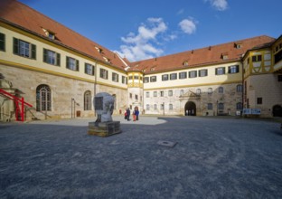 Courtyard with monumental portrait of Roman Emperor Augustus, Hohentübingen Castle, Tübingen,