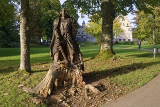 Wooden figure Knight of Liechtenstein, Lichtenstein Castle, also known as Württemberg's fairytale