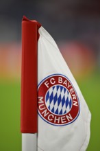 Corner flag, logo, FC Bayern Munich, FCB, Champions League, Allianz Arena, Munich, Bavaria, Germany