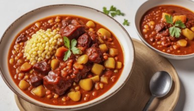 This delicious stew is a perfect meal for a cold day, featuring savory sausage and fresh