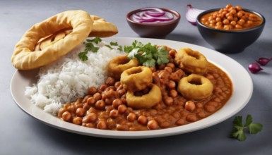This vibrant image showcases a flavorful Indian Chole Bhature dish, perfect for culinary