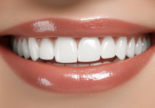 Perfect smile of a woman, healthy teeth, AI generated